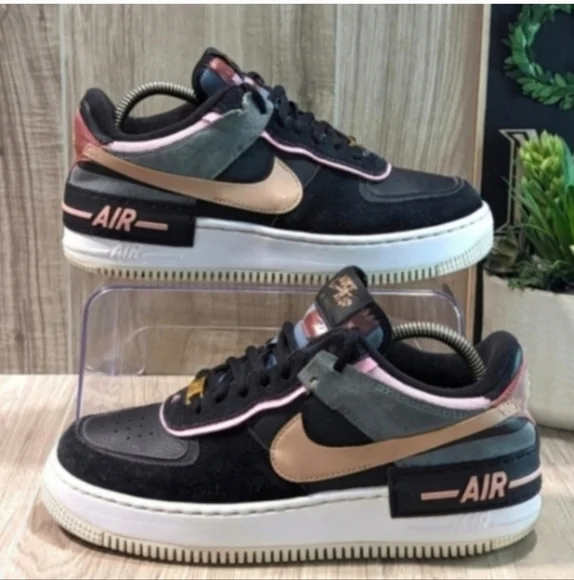 Women's NIKE Air Force 1 "SHADOW" Size 8.5 Black Leather Low Top Sneakers - Picture 1 of 12